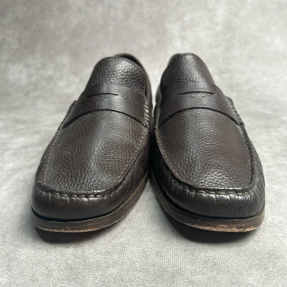 Sandro Moscoloni Dark Brown Pebbled Leather Penny Loafers - Picture 6 of 9